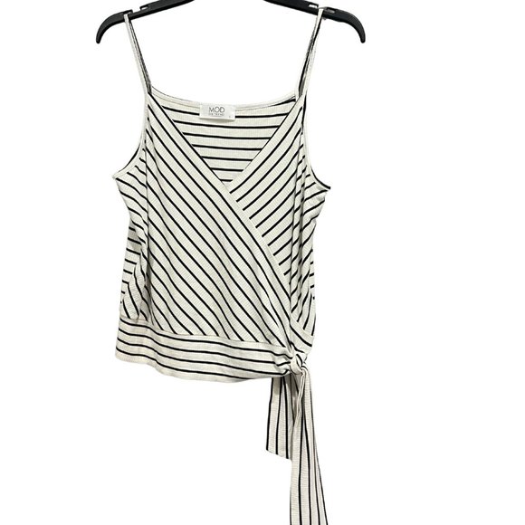 Women's Black and White Striped Tie Bottom Tank Top - Size Medium - Picture 1 of 3